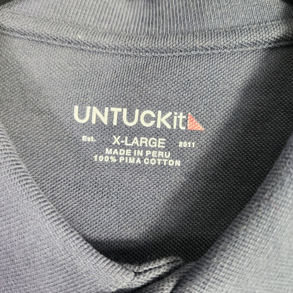 UNTUCKit Mens XL Navy Blue Long Sleeve Pima Cotton Pique Polo Shirt - Picture 2 of 5